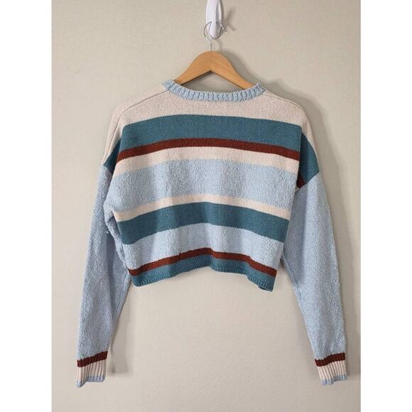 Pacsun Cropped Sweater Striped Blue Size Medium Pullover Style NEW - Picture 3 of 8
